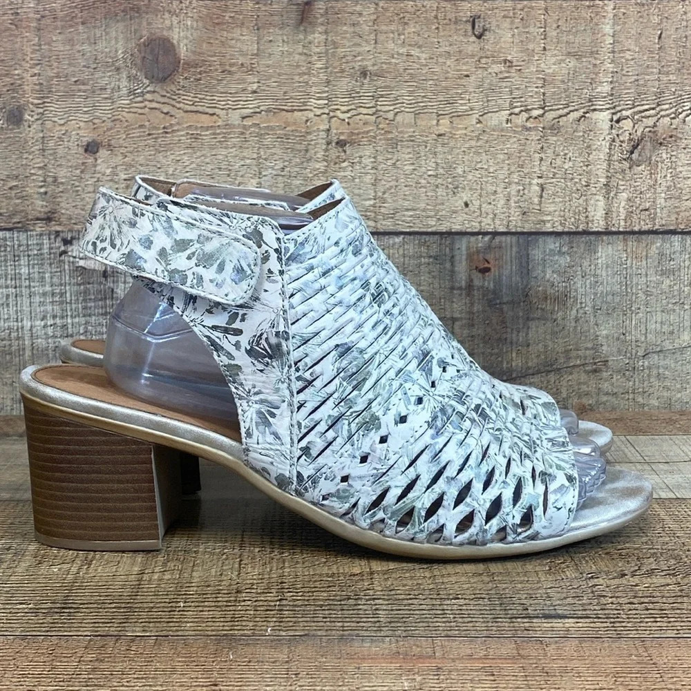Remonte Sandals Women Size 41 US 10 10.5 Cream Green Leather Perforated Metallic